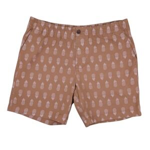 Tommy Hilfiger Shorts Mens L Brown Pineapple Print Elastic Waist Casual Summer
